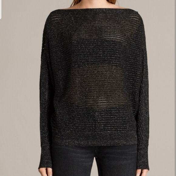 All Saints Women's Elle Metallic Jumper Black Open Knit Batwing Top XS - Picture 13 of 15